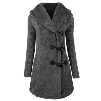 

2019 New Women Woolen Coat Fashion Winter Plus Thick Warm Buttons Coat Overcoat Parka Hoodie Outwear