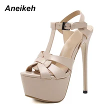 Aneikeh sandales à talons aiguilles 17CM plate-forme talon haut mode bout ouvert gladiateur boucle sangle été Sexy pôle danse discothèque chaussures