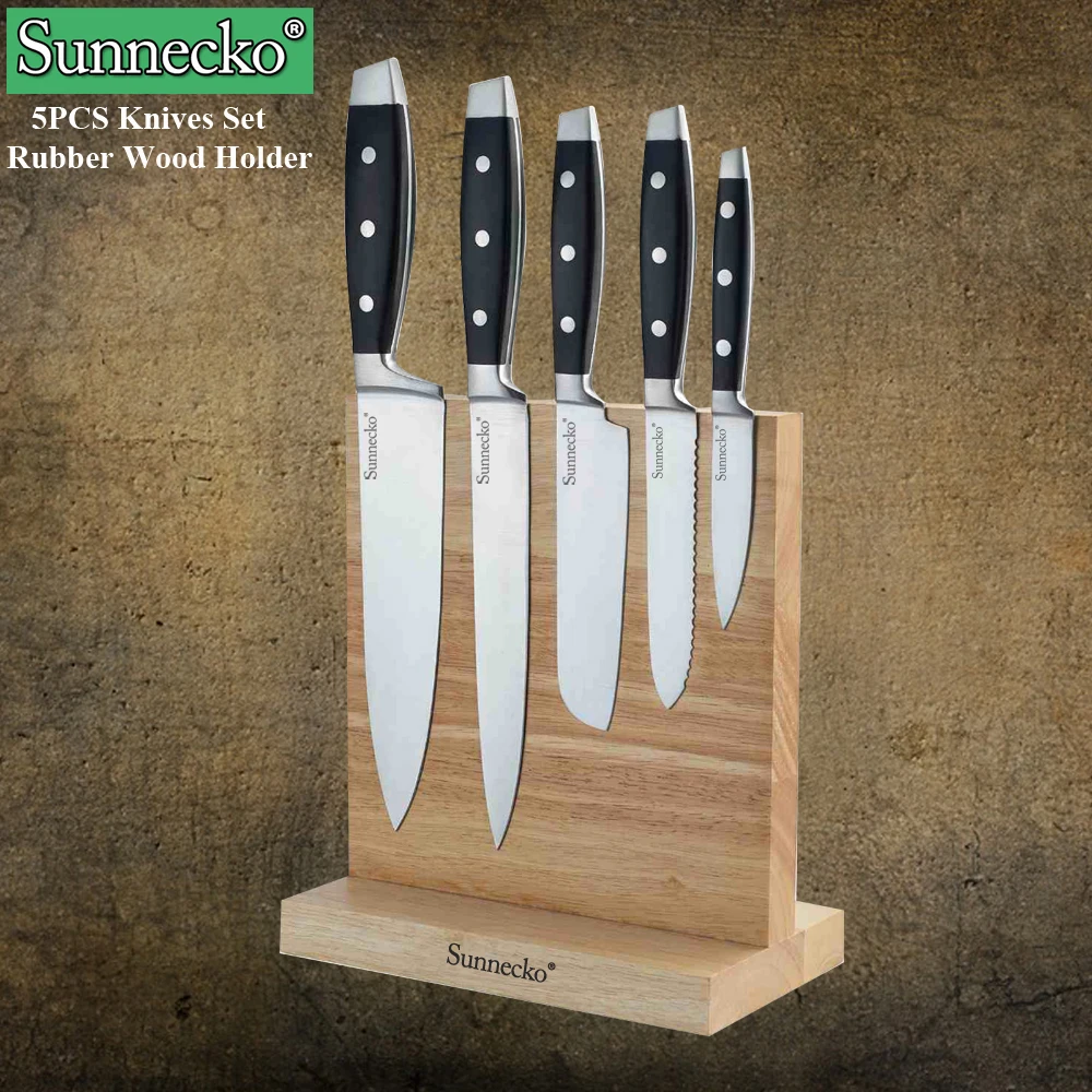 2016 Sunnecko Professional Kitchen Knives Set with Holder 5PCS Chef