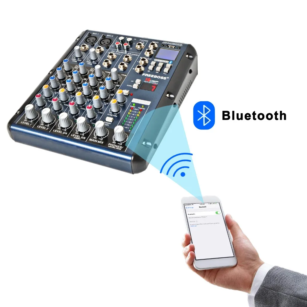 Freeboss SMR6 Bluetooth USB Запись 2 моно + стерео 6 каналов 3 диапазона эквалайзера 16 DSP эффект