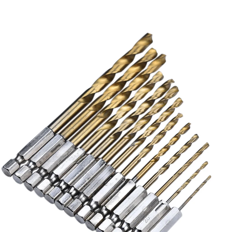 05 MPT 13Pcs Twist Drill Bit Set High Speed Steel Titanium Punch Drill HSS Titanium Coated Drill Woodworkin Tool 1.5mm-6.5mm Set