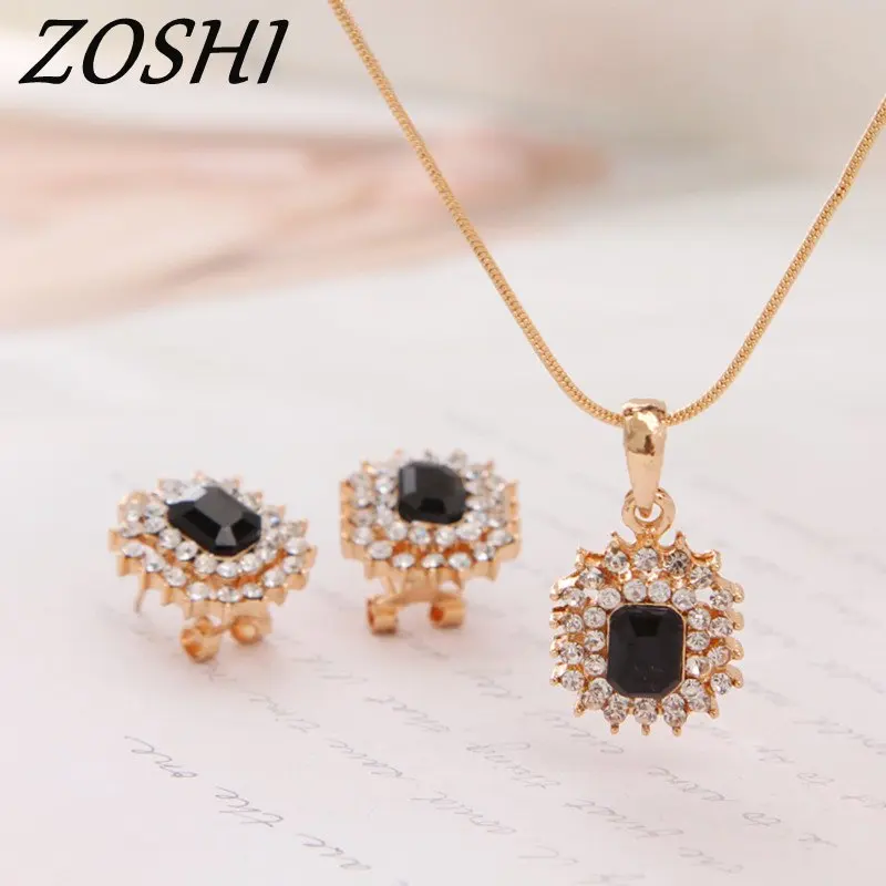 

New Wedding Jewelry Sets for Charming Women Dresses Dating Accessories Green Glass Crystal Necklace Earrings Sets