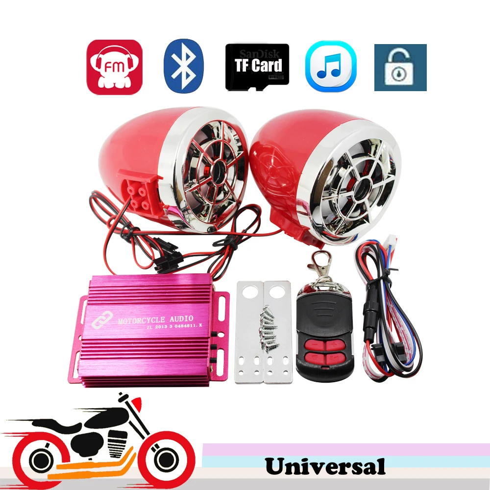 Motorcycle Scooter Alarm Audio System Remote Control Bluetooth Speakers