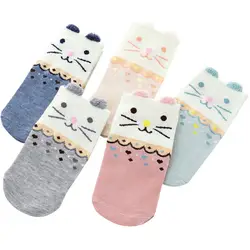 5 пар Для женщин Симпатичные Животные хлопковые носки женские Kawaii Cat летние шорты носки тапочки Повседневное забавные мягкие для девочек