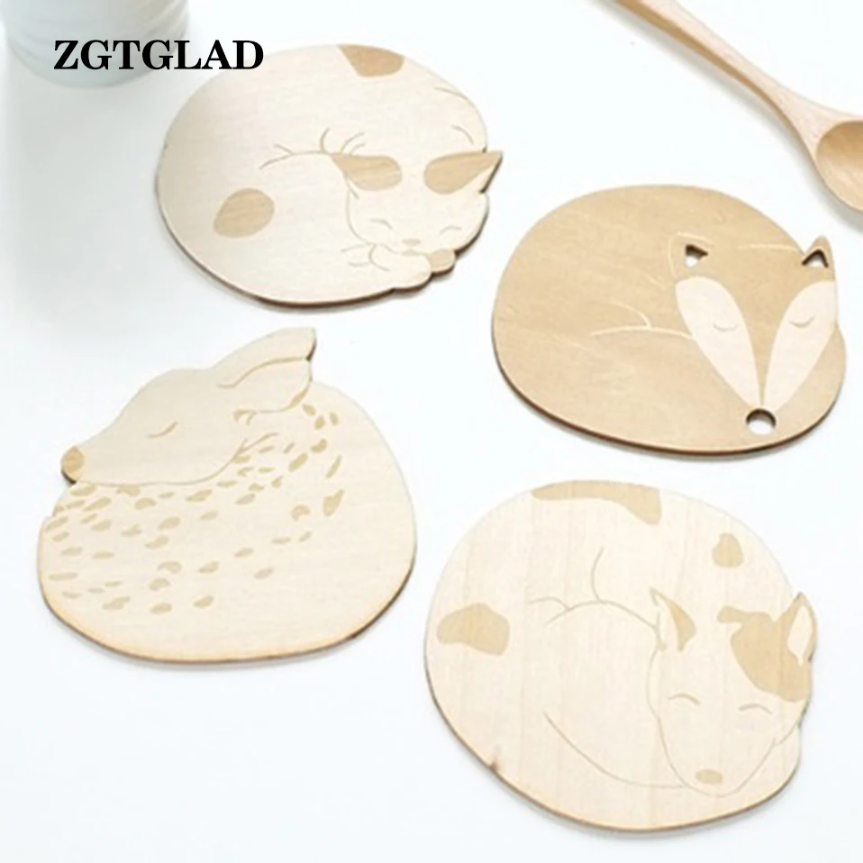 

1pcs Animal Cat Fox Dog Deer Wooden Cup Coaster Heat Insulated Pad Placemat Tablemat Table Mat Home Decor