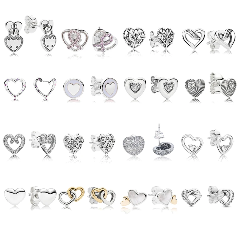 

925 Sterling Silver Pans Earrings For Women Luminous Knotted Hearts Earring Studs Fine Original Europe Jewelry Gift
