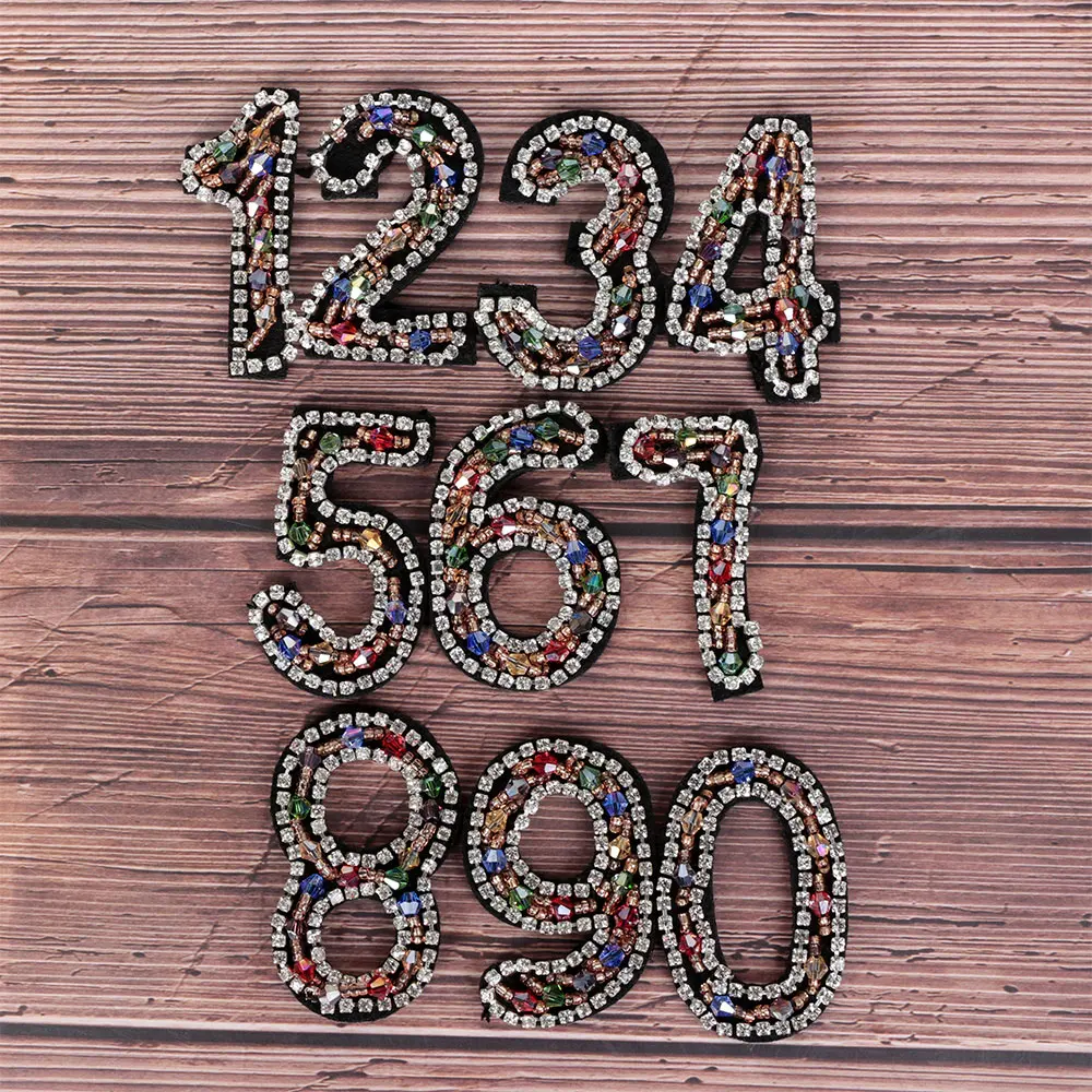 

Sparkling Rhinestone Number 0-9 Patch Clothes Iron-on Patch Sequined Tassel Shoes/hats/bags Bling Applique Clothing Accessaries