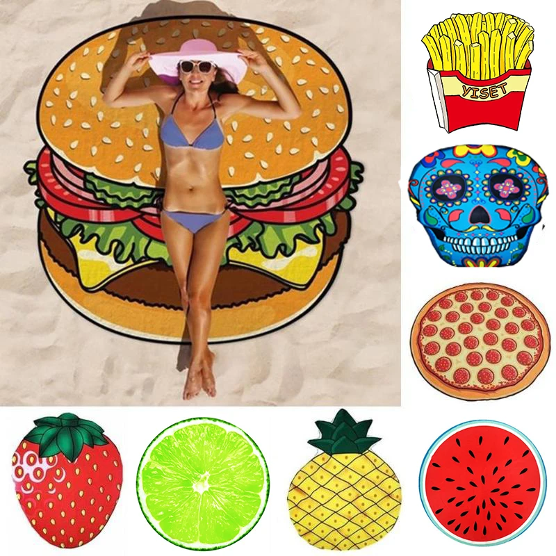 Милое полиэфирное полотенце гобелен гамбургер с фруктовым принтом коврик для пикника пляжное одеяло для уличный для пешего туризма походный коврик 150x150 см