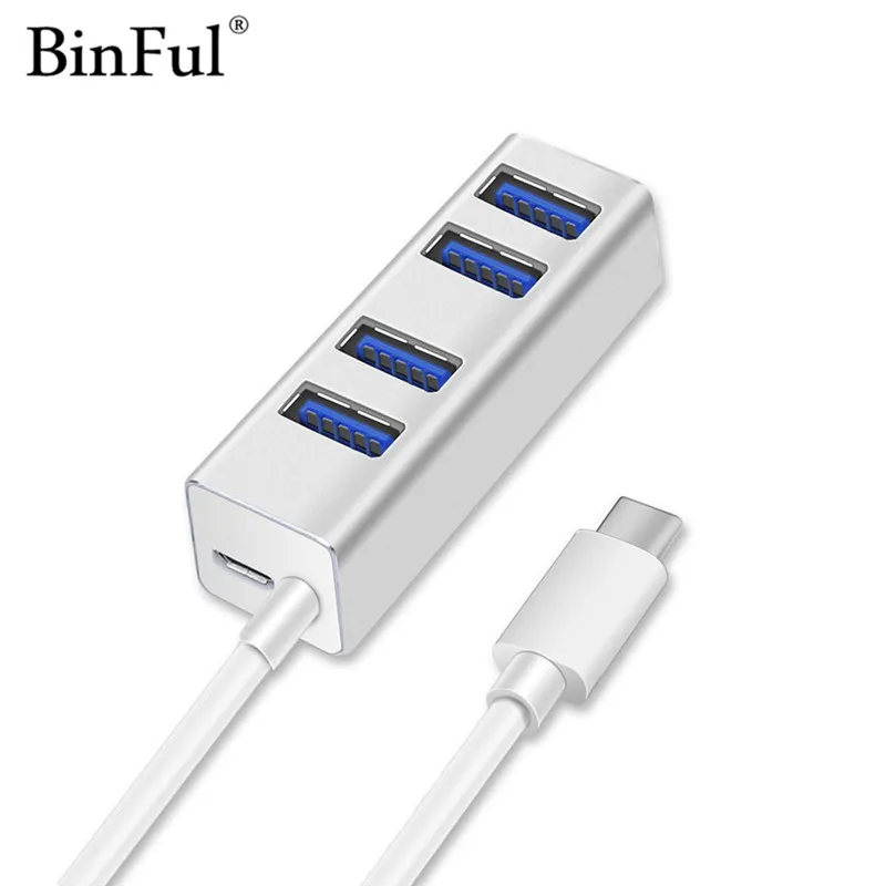 Binful USB c HUB 4 Порты и разъёмы USB 3.0 хаб с Micro USB Мощность Порты и разъёмы Тип c сплиттер для ноутбука Тетрадь аксессуары алюминиевой шель