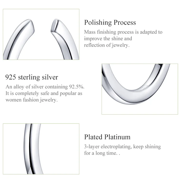 Bamoer минималистичные серьги-манжеты для ушей, 925 пробы, серебро, простые круглые клипсы для женщин и мужчин, модные ювелирные изделия SCE647