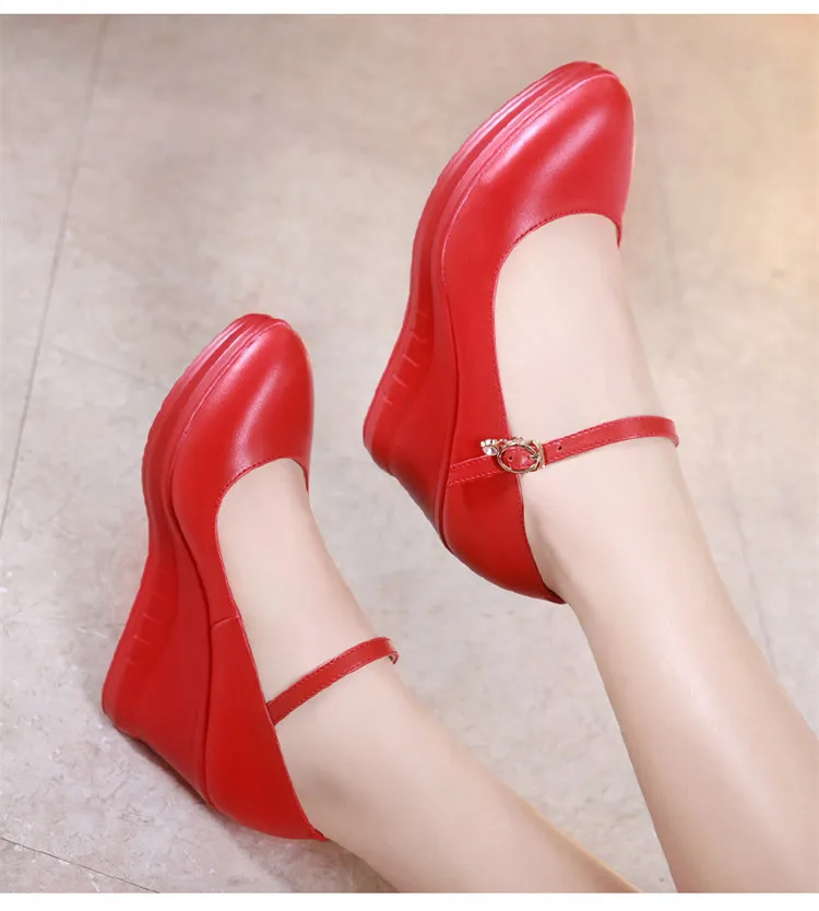 Большие размеры 32-43; женские туфли на танкетке; белые и красные свадебные туфли; коллекция года; весенние туфли-лодочки на высоком каблуке; женские офисные туфли