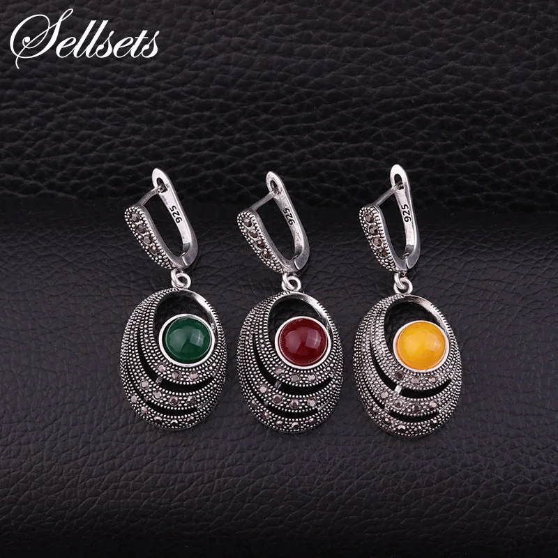 Винтажные модные серьги Sellsets серебряного цвета с черным фианитом Стразы и