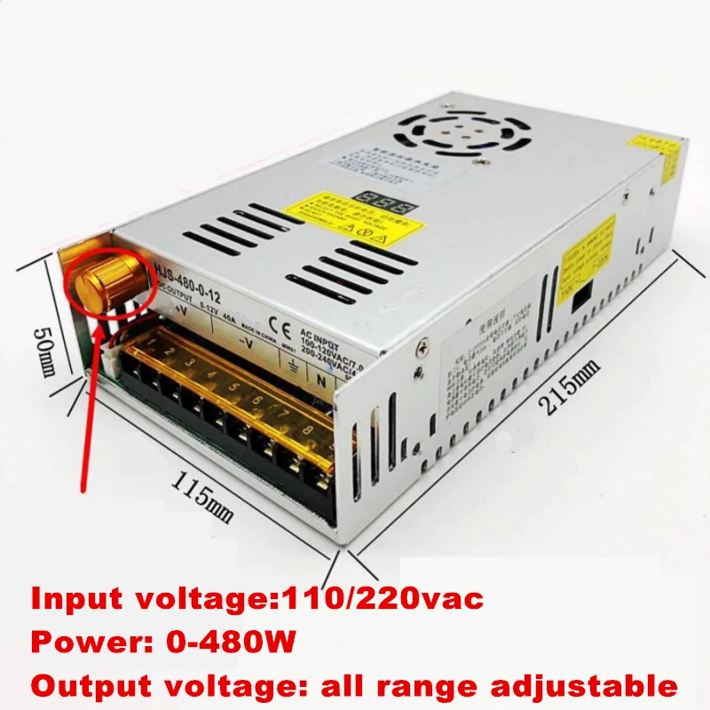 480W digital display switching power supply Adjustable voltage 0-5V 12V 24V 36V 48V 60v 80V 120v 22