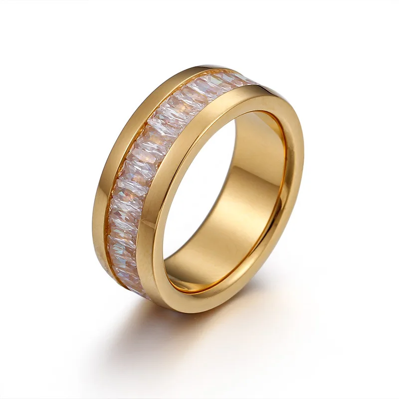 

Fashion Women Lover Crystal Gold Silver Stainless Steel Round One Circle Rhinestone Zircon Ring Luxurious Jewelry