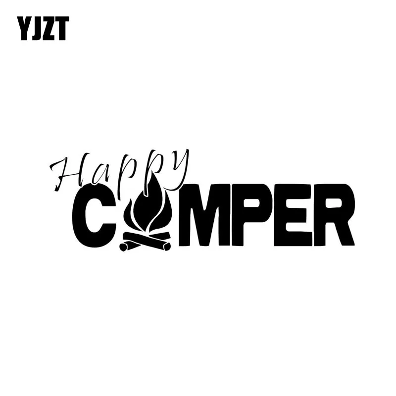 

YJZT 20X6.9CM HAPPY CAMPER Fire Camp Outdoors Bumper Sticker Car Decal Black/Silver Vinyl S8-0288