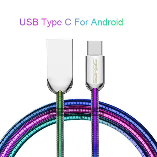 GARAS градиентный металлический пружинный USB кабель Micro usb/type C быстрое зарядное устройство кабель для передачи данных для Xiaomi/huawei/samsung USB-C/USB type-C кабель - Цвет: usb type c cable