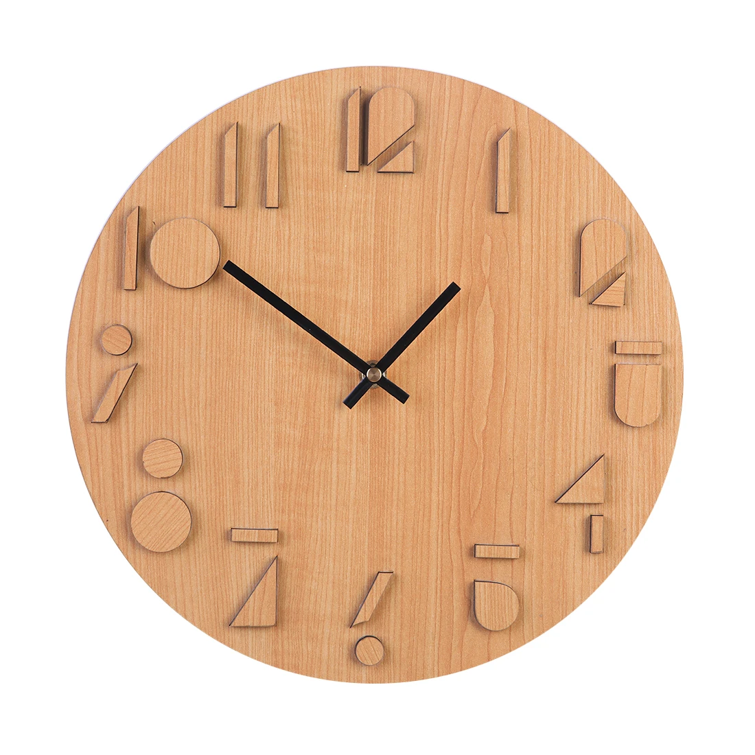 

30cm Modern Design Mute Wooden Hanging Clocks Three-Dimensional Numbers Countryside Wall Clock Quartz Watch - Brown