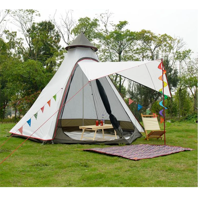 FLYTOP Outdoor Mongolian Yurt Tent Waterproof Double Layer 6 Corner