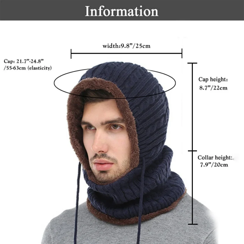 Женский мужской кашемировый толстый теплый зимний вязаный шарф с капюшоном, головной платок, шейный платок