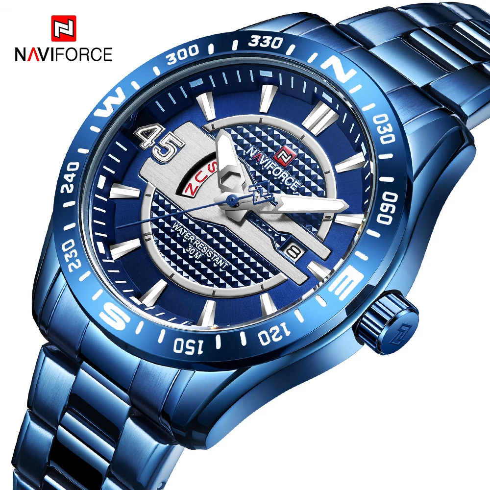 

NAVIFORCE Watch Men Top Brand Luxury Fashion Blue Quartz Watches Male Full Steel Business Clock Mens Military Waterproof Watch