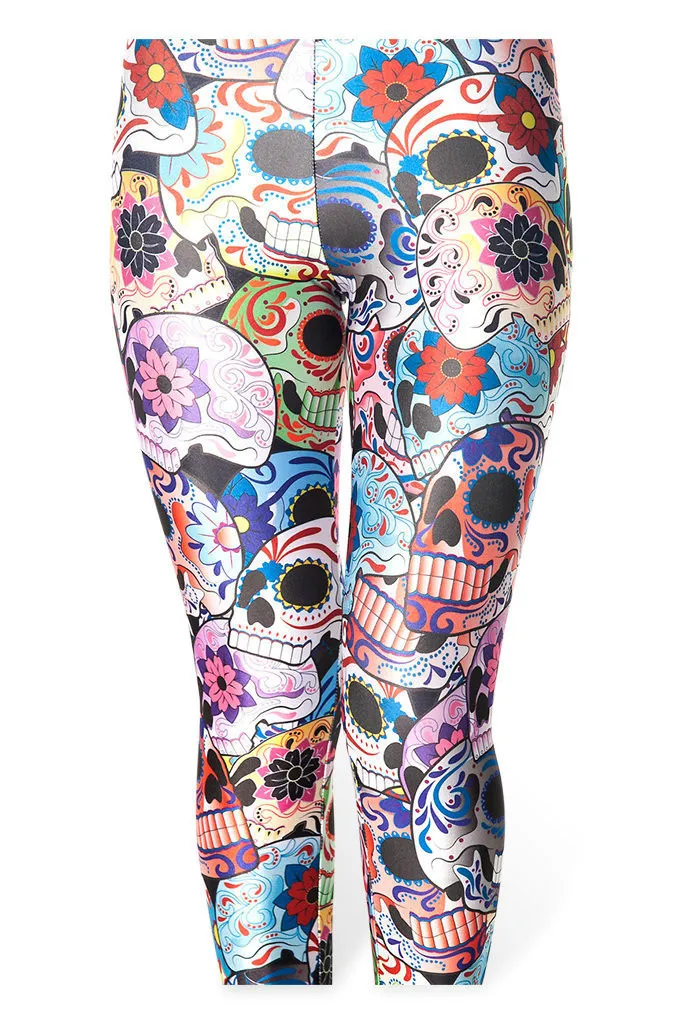 Fashion Women Colorful Candy Skulls Print Leggings Slim Fit Thin