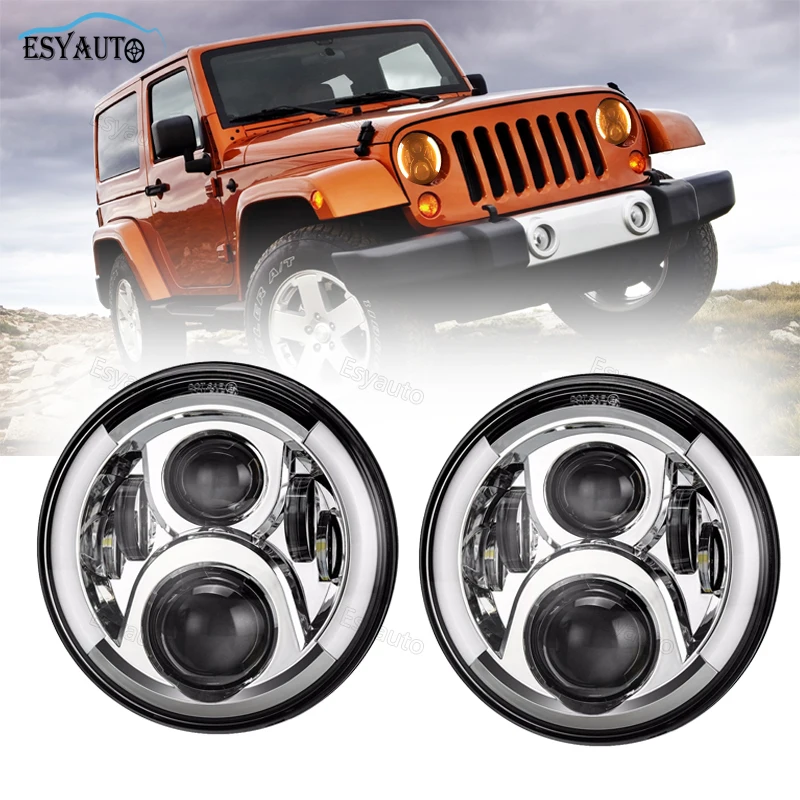 

2PCS 7 inch LED Headlight with Side Halo Angel Eye Hi/lo Beam Headlight white DRL Yellow turning lamp for Jeep Wrangler JK - TJ