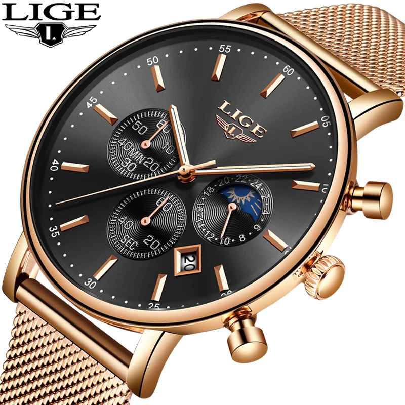 LIGE Mens Watches Top Brand Luxury Quartz Wristwatch Mem Grid strap All Steel Waterproof Sport Chronograph+Box Relogio Masculino LIGE Mens Watches Top Brand Luxury Quartz Wristwatch Mem Grid strap All Steel Waterproof Sport Chronograph+Box Relogio Masculino