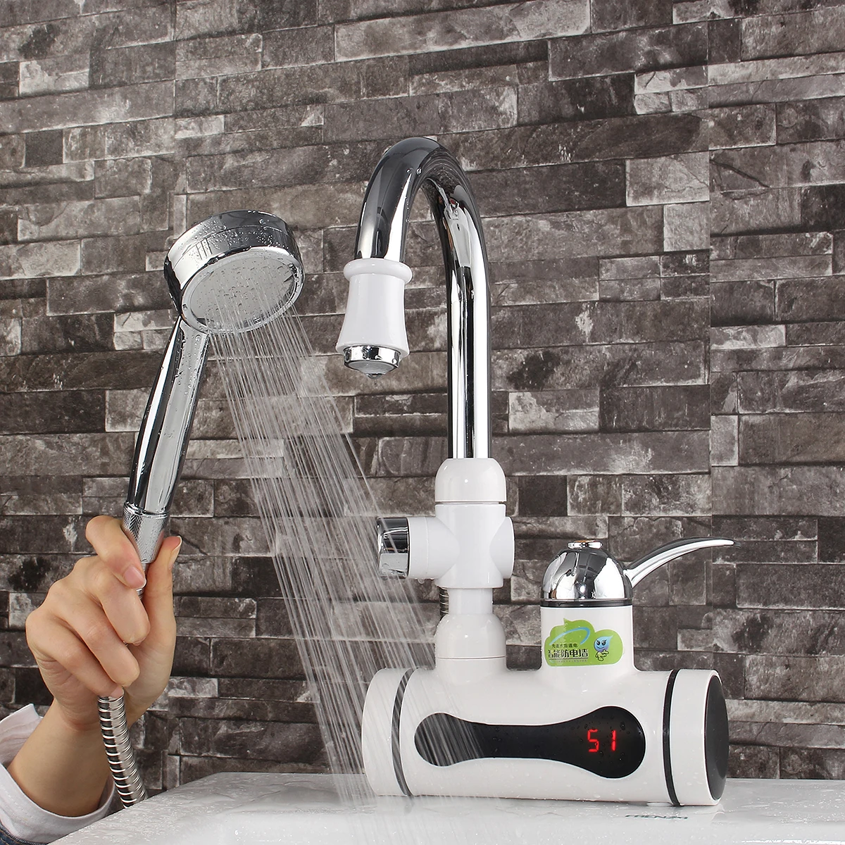  LED Digital Electric Water Heater Mixer Tap Kitchen Sink Faucet Instant Tankless - 32802111757