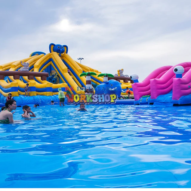 Wholesale Inflatable Elephant Water Park Slides And Pool Kids Adult Playground Giant Inflatable Water Slide With Pool 1