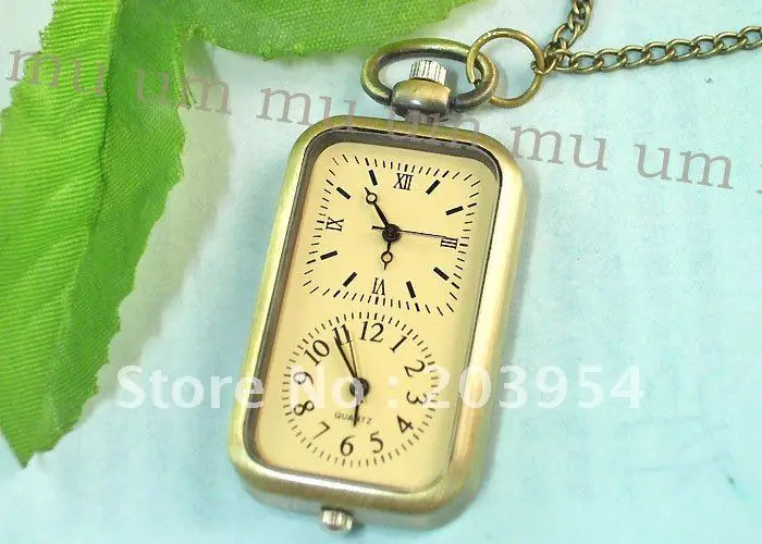 Прямая поставка кварцевые часы с двойным карманом ожерелье под античную бронзу
