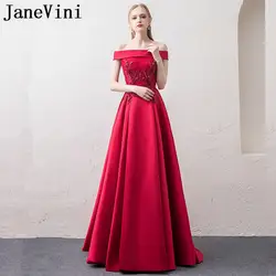 JaneVini Vestidos бордовый жемчуг мама невесты платья Линия Hand Made Цветы вечерние платья Moeder ван де Bruid satijn