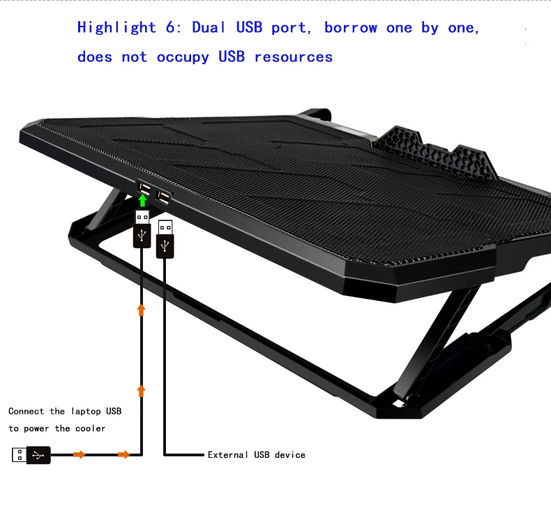Кулер для ноутбука 2 usb порта и шесть охлаждающих вентиляторов охлаждающая подставка для ноутбука Подставка для ноутбука 12-15,6 дюймов для ноутбука