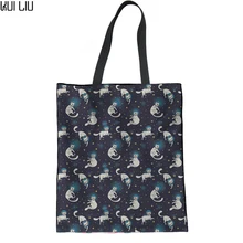 Холщовая Сумка повседневная сумка для девочек Льняная сумка через плечо Bolsa хозяйственная сумка дамские ручные сумки Милая женская сумочка с принтом кота
