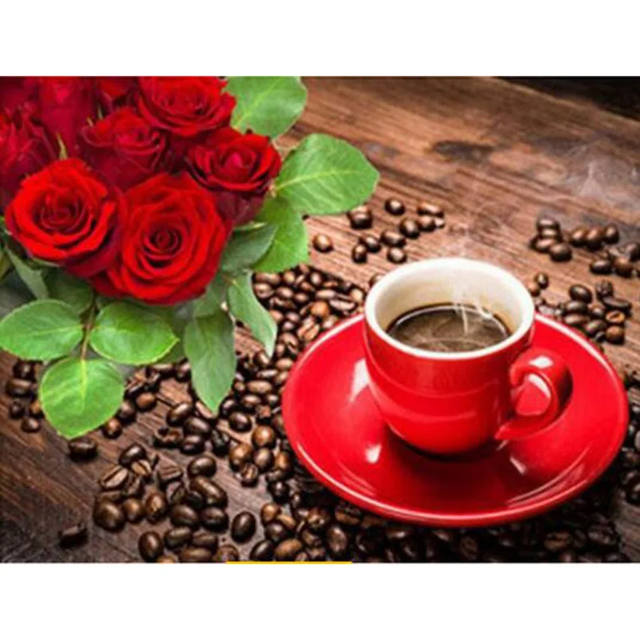 

5d Flower Diamond Embroidery Painting Diy Diamond Mosaic Coffee Rose Patterns Rhinestone Art Gifts Home Decor Wall sticker ST308