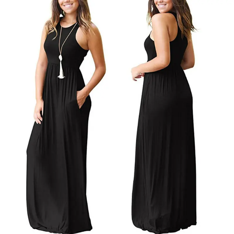 

Summer Sleeveless Tank Dress Women Solid Party Bodycon Long Dress Casual Loose Vestidos Plus Size