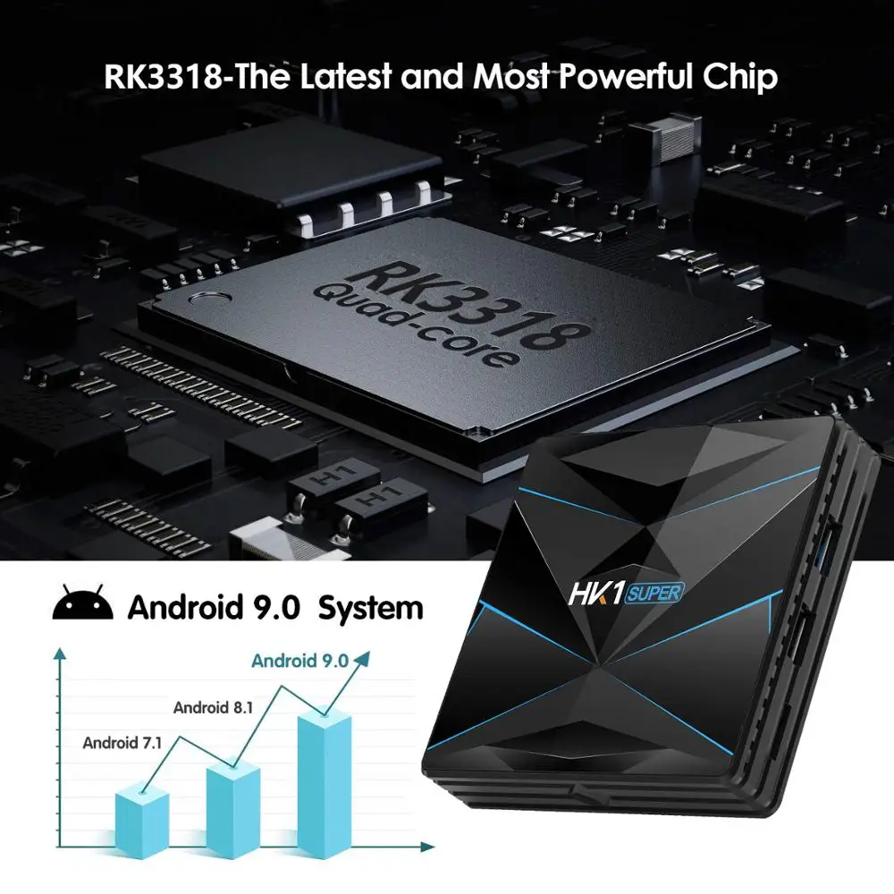  HK1 Super Android 9.0 Smart TV BOX Google Assistant 4G 64G RK3318 4K 3D Utral HD TV Wifi Play Store
