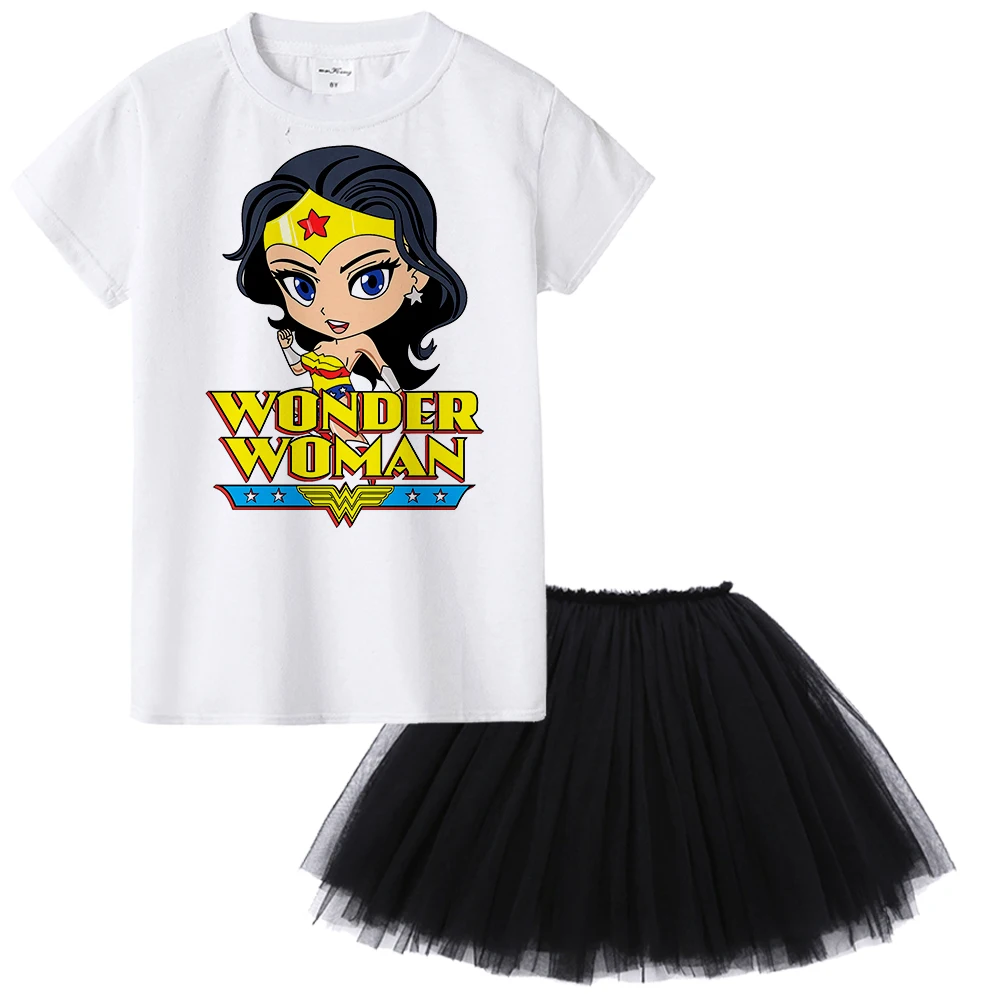 

1Y To 12Y Wonder Woman Girl Clothing Set T-shirt + Skirt 2pcs Dress Set Summer Cartoon Superhero kid baby Girl Costume Toddler