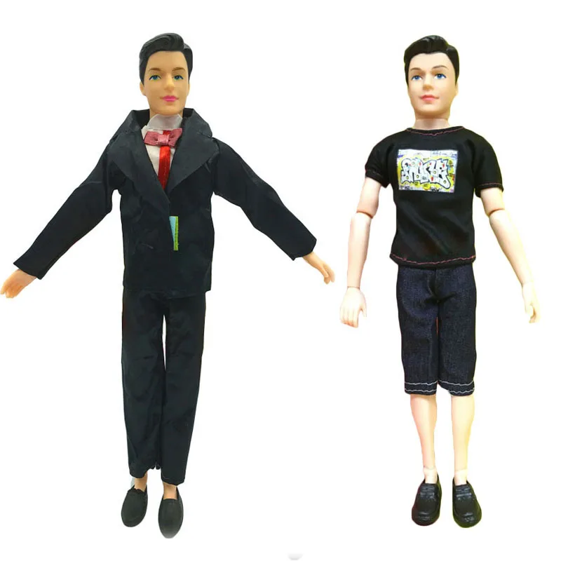 

Ken Prince Doll with Black formal Dress+T-shirt Pants+Shoes Casual Denim Clothes Suits Barbiee Boyfriend Kids Best New Year Gift