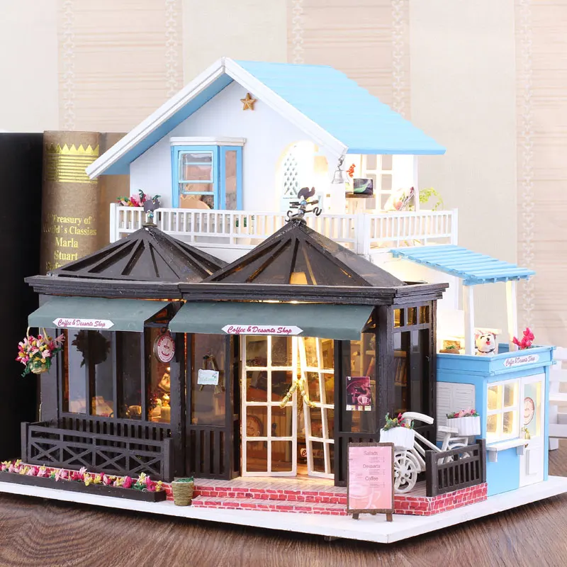  iiE Create Doll House Diy Wooden Dollhouse Fashion Coffee Shop Store Three Layer with Bedroom Minia - 32855229239