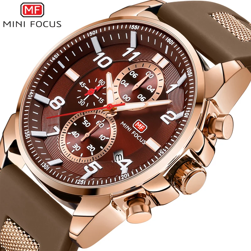

MINIFOCUS Fashion Luxury Brand Sport Watches Mens Wristwatch Silicone Strap Quartz Chronograph Wrist Watch Men Relogio Masculino