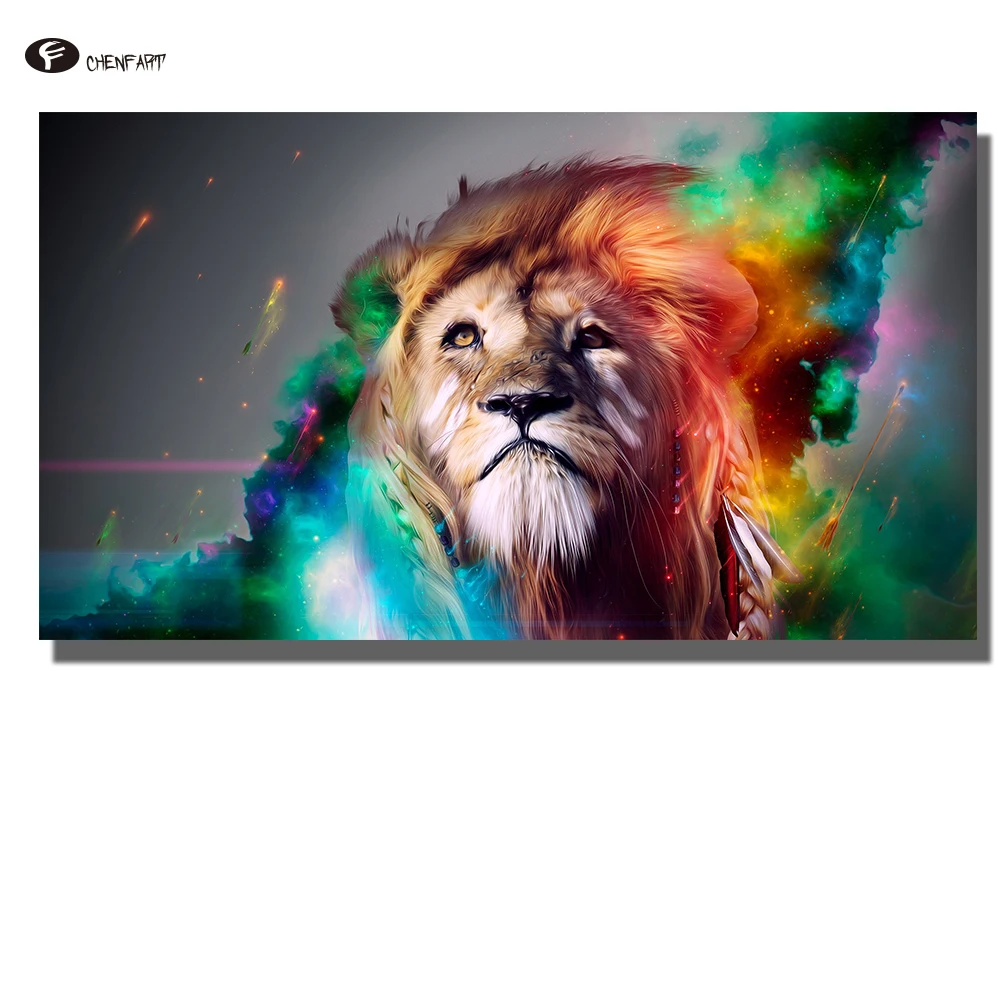 

CHENFART Modern Canvas Oil Painting Abstract lion Animal Decorative Paintings Wall Pictures for Living Room no Framed