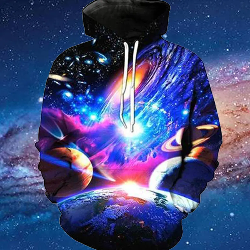 

3D Galaxy Men'S Pullover Hoodie Hooded Sweatshirt Sport Spring Cotton Sweats Hoodies