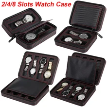 Портативный Караульная будка волокна из искусственной кожи путешествия чехол часы ящик для хранения Организатор углеродного часы Чехол 2/4/8 слотов изысканный прочный D20
