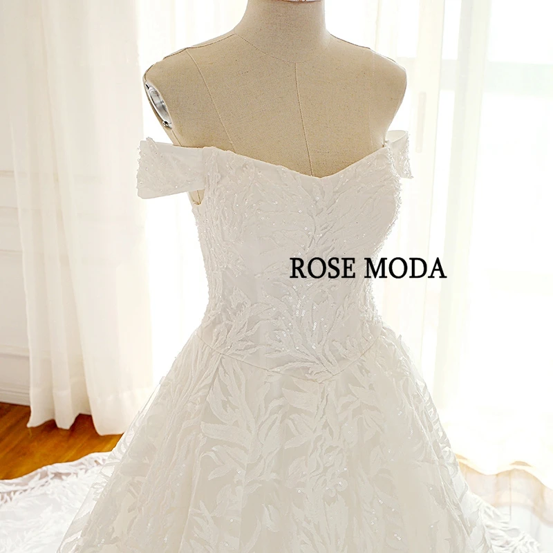 Роза Moda высокое качество кружево свадебное платье 2019 с открытыми плечами Свадебное бальное рукавами на шнуровке сзади реальные фото