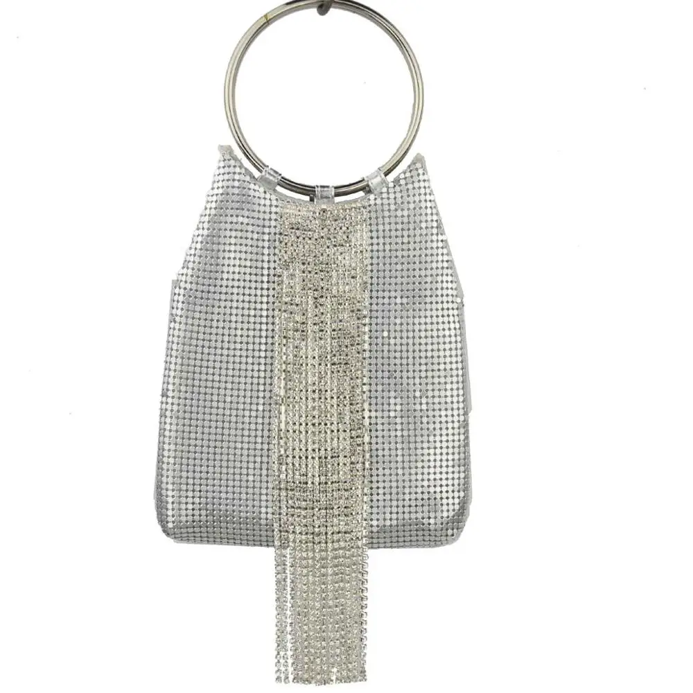 Дизайнерский клатч с жемчугом в стиле боулинга, Сумка с круговым кольцом, женские вечерние сумки, женские кошельки с кристаллами и кисточками, XQ-15 - Цвет: Silver