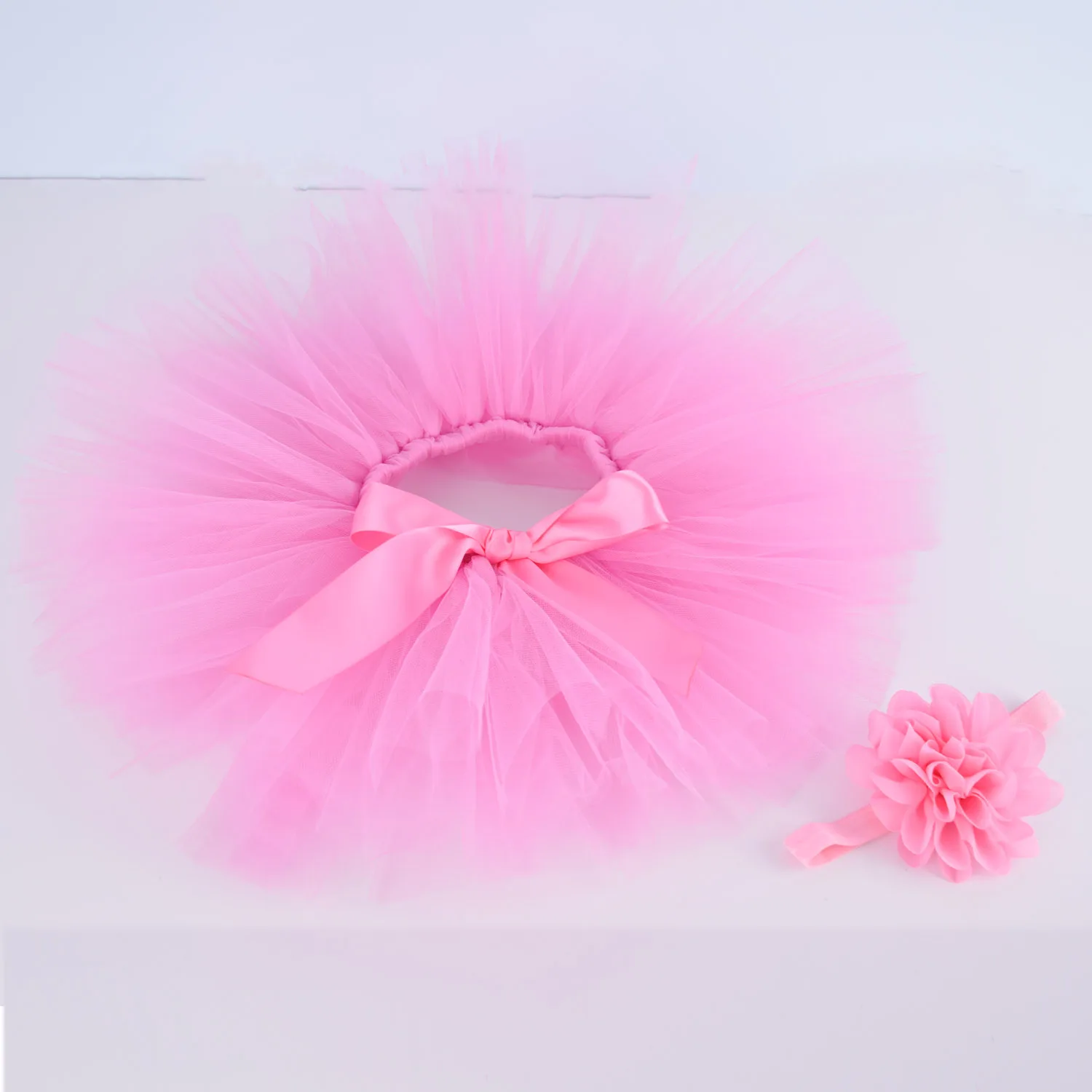 Темно-розовая Пышная юбка-пачка для маленьких девочек, комплект с повязкой на голову, костюм для фотосессии для новорожденных, фатиновая юбка-пачка для дня рождения для детей 0-12 месяцев - Цвет: Deep pink