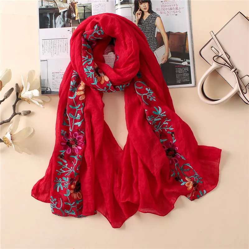 2018 Plain Embroidered Floral Viscose Scarf Shawl From Indian Bandana Print Cotton Scarves and Wraps Foulards Sjaal Muslim Hijab