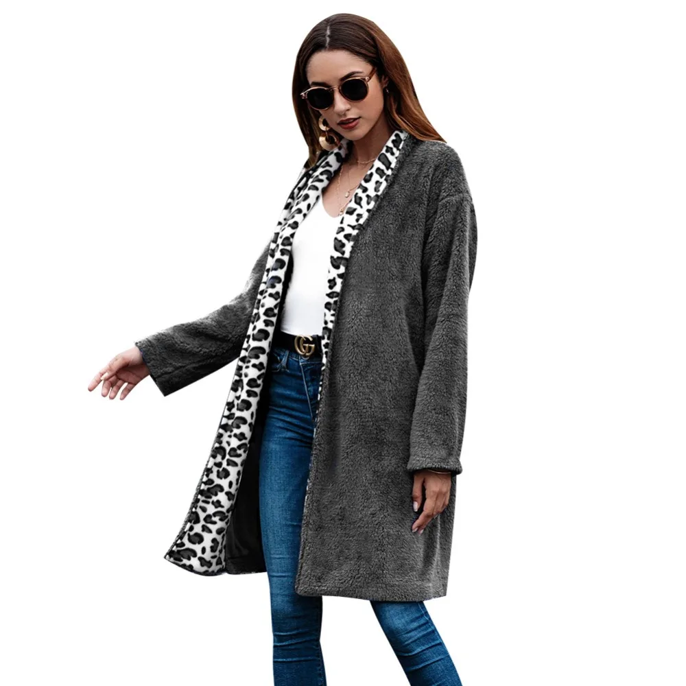 Женское пальто Однотонный свитер с длинными рукавами и Осень зима теплая
