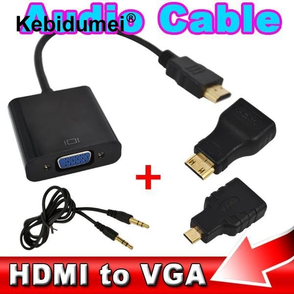 

HDMI to VGA with Audio Cable Micro Mini HDMI Male Adapter to VGA Female Built-in 1080p Chipset Converter For Xbox 360 PS3 PS4