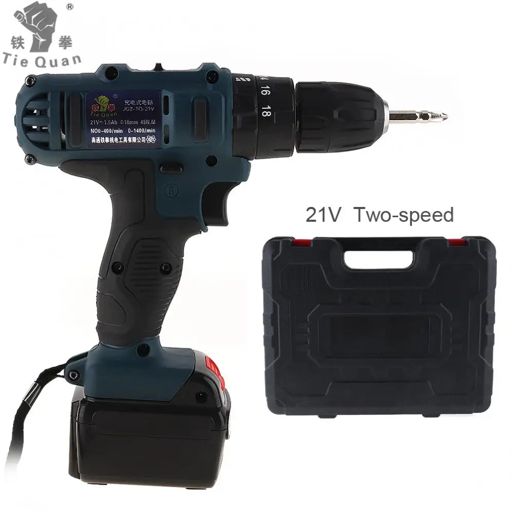 AC 110 220V Impact Cordless 21V Electric Drill / Screwdriver with 45 N*M Lithium Battery for